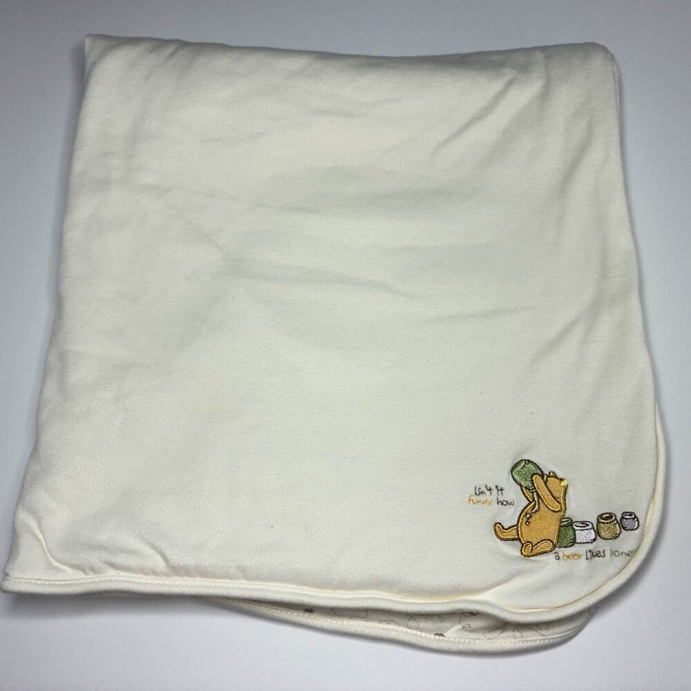 Classic Pooh Baby Blanket White Cream Isn’t It Funny How a Bear Loves Honey READ